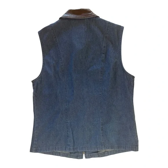 Graff Vintage Denim Vest w/ Leather Trim Collar & Pockets - Picture 3 of 11